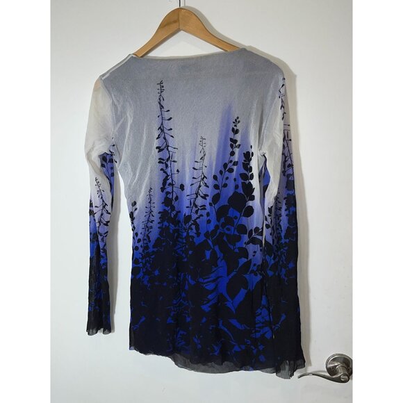 Fuzzi Blue Ombre Mesh Print Long Sleeve top Blouse Womens Size 20 - Picture 7 of 8